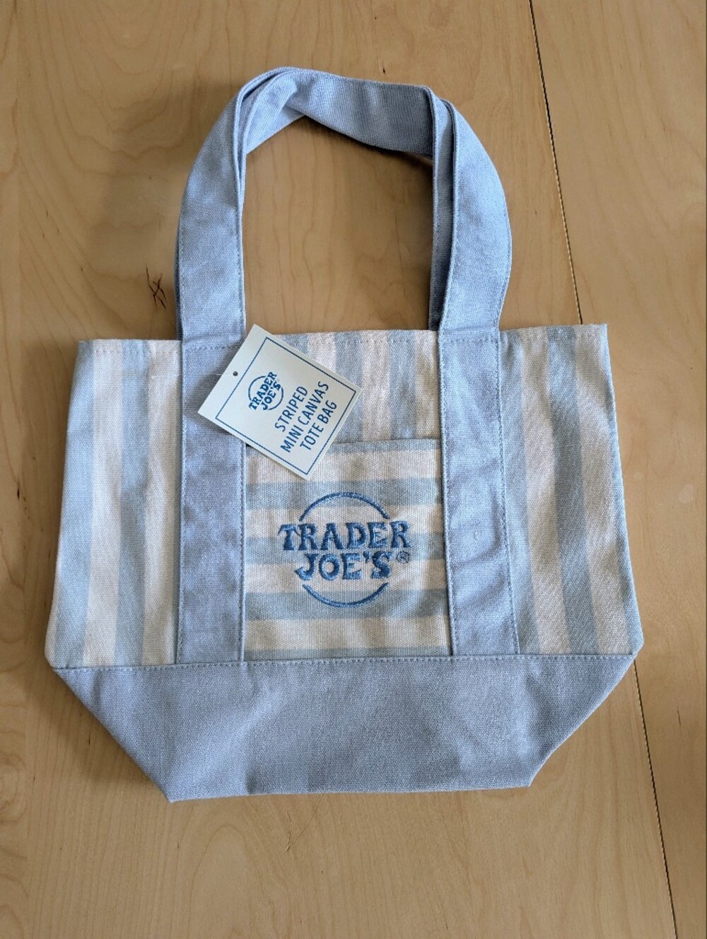 NEW striped mini canvas tote bag in sky blue